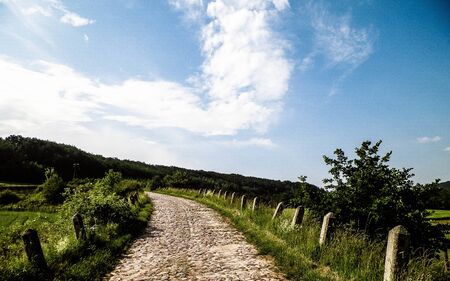 Way through the fields in Wiezyca, Poland. Nature of Kashubia - beautiful region of northern Poland.の写真素材