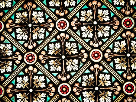 Stained glass as architecture background. Arch-see in Frombork. Art background. St. Andrew in Frombork Cathedral.の写真素材