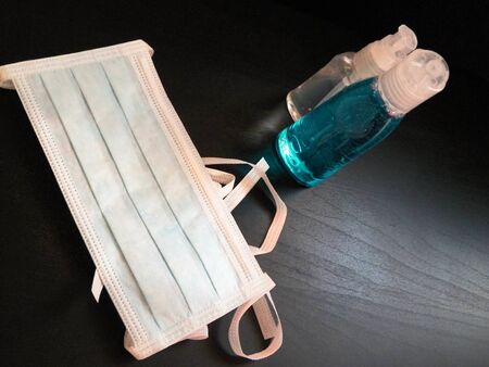 Antibacterial fluid and mask. Coronavirus protection kit. Hygiene is very important to avoid...