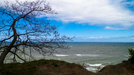 Beautiful Baltic Sea coast in Jastrzebia Gora, Poland. Travel and exploration concept.の写真素材