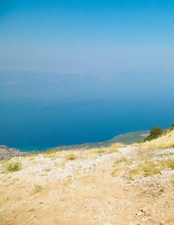 View form top of mountains in Galicica National Park, Macedonia. Galicica is National Park between two lakes - Ochrid and Prespa Lake, known of it's wild nature. Offroad in Macedonia, balkan nature and exploration concept.の写真素材