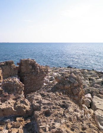 Ruins of the defensive part of the Paphos Castle. The fortress was partially damaged during the...