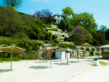 Beach and gardens of Queen Mary in Background, Balchik, Bulgaria. travel concept,の写真素材