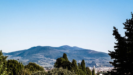 View of the Apennines near Florence, Tuscany. Vacations in Italy, travel concept.の写真素材