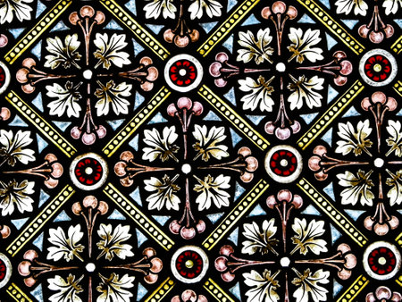 Stained glass as architecture background. Arch-see in Frombork. Art background. St. Andrew in...