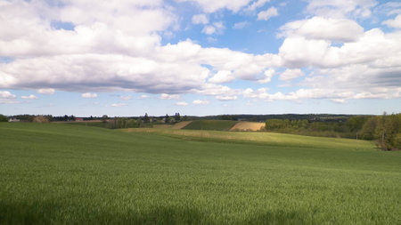 Green fields and hills in Wiezyca, Kashubian Region. Wiezyca is a touristic area in Poland
