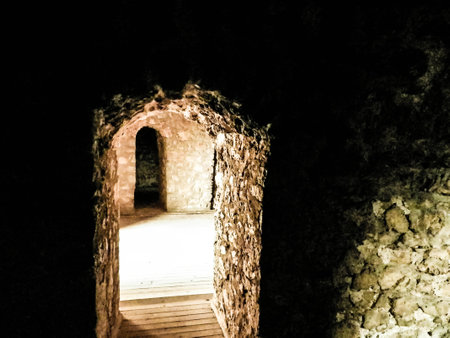 Old window in ruins in Ohrid City. Architecture concept.