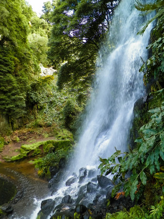 Big waterfall at Botanical Garden of Ribeira do Guilherme, Sの写真素材