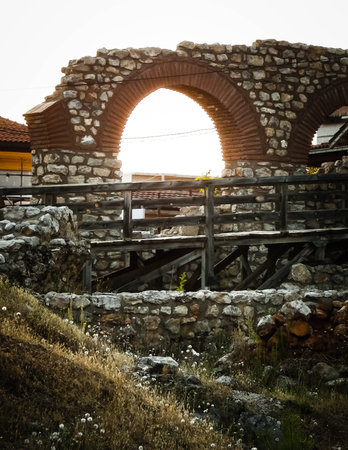 Ruins in Plaoshnik monastery area, Macedonia. Architecture and exploration concept.