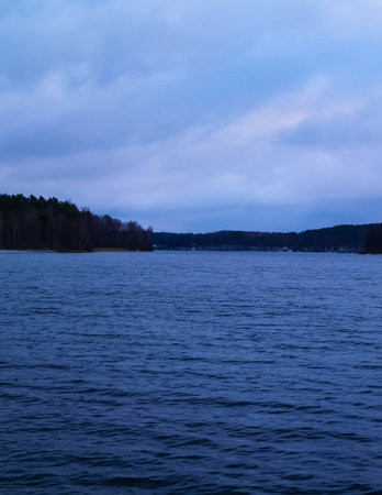 Ostrzyckie lake in Wiezyca. Beginning of winter.の写真素材