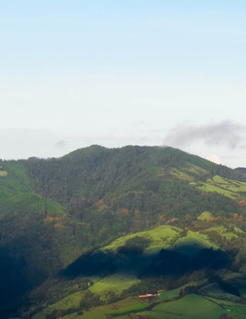 Mountain landscape of Sao Miguel island. Azores archipelago. Beauty of nature.の写真素材