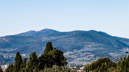 View of the Apennines near Florence, Tuscany. Vacations in Italy, travel concept.の写真素材