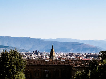 View of Florence from the Boboli gardens. Vacation in Tuscany, Italy. Travel and Architecture concept.の写真素材