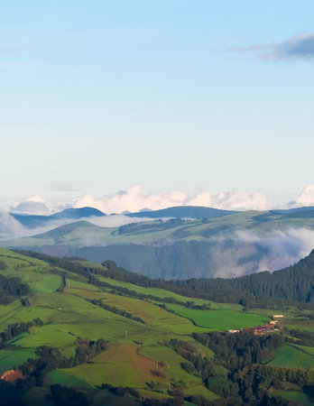 Mountain landscape of Sao Miguel island. Azores archipelago. Beauty of nature.の写真素材
