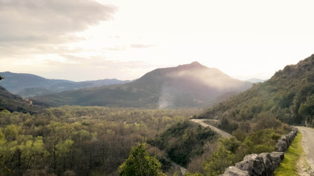 Road across Rumija Mountains near Lake Skadar. Montenegro outside the tourist season.の写真素材
