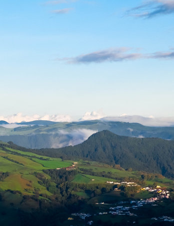 Mountain landscape of Sao Miguel island. Azores archipelago. Beauty of nature.の写真素材