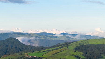 Mountain landscape of Sao Miguel island. Azores archipelago. Beauty of nature.の写真素材