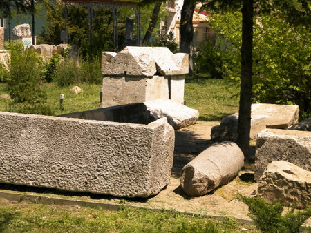Ancient ruins in park in the city center of Constanta, Romania. History and architecture concept.の写真素材