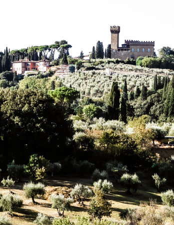 Landscape of countryside in Tuscany italy.の写真素材