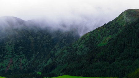 High mountains of Sao Miguel Island. Mountain view.の写真素材