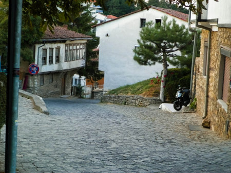 Streets of old town, Ohrid Macedonia. Ohrid is one of 28 sites that are part of UNESCO's World Heritage. Architecture and tourism concept.の写真素材