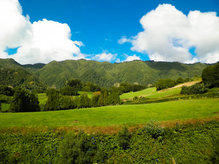 Mountain top on Sao Miguel Island. Azores. Beauty of nature.の写真素材