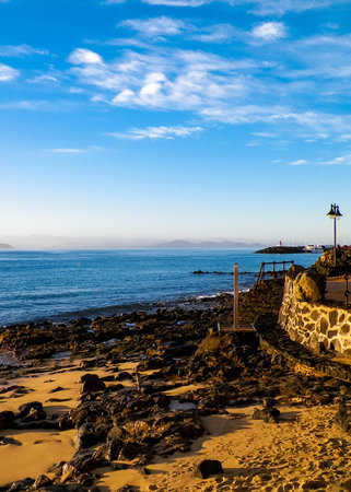Ocean view from beach in Playa Blanca, Lanzarote Island, Canarian archipelago. Beauty of nature.の写真素材