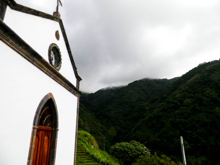 Small church in tropical forest on Sao Miguel Island