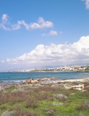 Mediterranean Sea coast in Paphos, island of Cyprusの写真素材