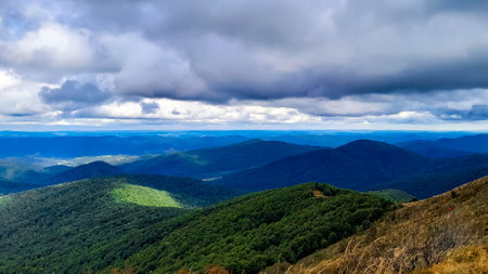 Beautiful view of Bieszczady from top of the mountain. Mountain tourism.の写真素材