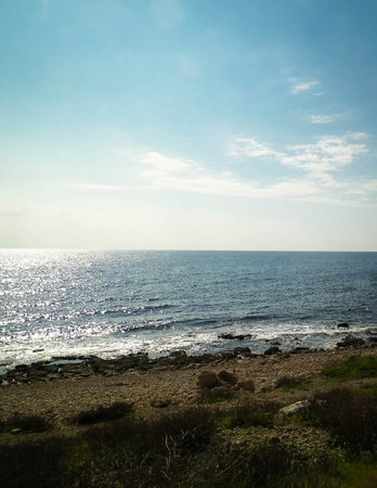 Mediterranean Sea coast in Paphos, island of Cyprusの写真素材