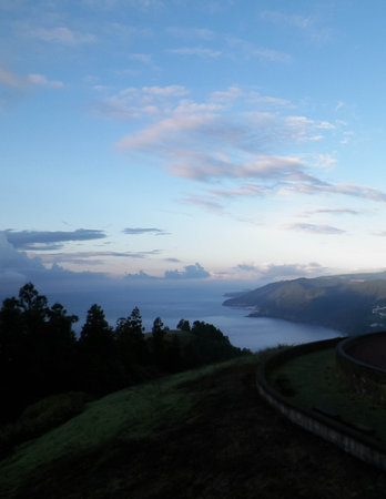 Scenic view of the Atlantic Ocean from the coast of Sao Miguel Island. Azores archipelago.の写真素材