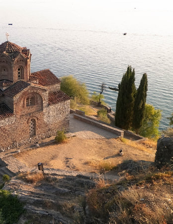 Monastery of St. John at Kaneo. Architecture, tourism and religion concept. Church of St. John at Kaneo is one of the most characteristic churches at Ohrid Lake coast, and placed in a City of Ohrid.の写真素材