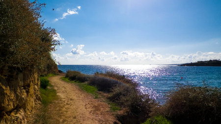 Coastal area on Cyprus island. Nature and exploration concept. Cyprus is a country and island on the Mediterranean Sea.の写真素材