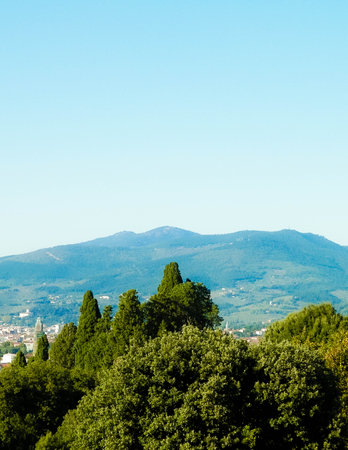 View of the Apennines near Florence, Tuscany. Vacations in Italy, travel concept.の写真素材