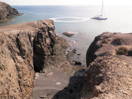 Cruise ship on the coast of Lanzarote Island.の写真素材