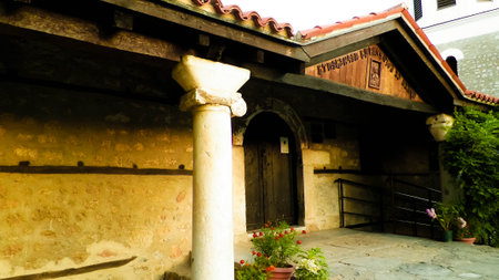 Ancient lonic column. Ohrid City, Macedonia. Architecture and history concept.の写真素材