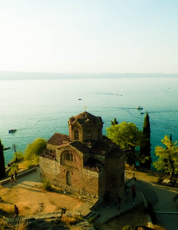 Monastery of St. John at Kaneo. Architecture, tourism and religion concept. Church of St. John at Kaneo is one of the most characteristic churches at Ohrid Lake coast, and placed in a City of Ohrid.の写真素材