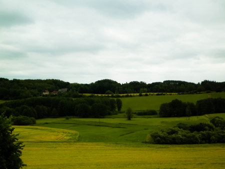 Fields and meadows of Wiezyca. Wiezyca is a popular touristic region of Kashubia Region. Polandの写真素材