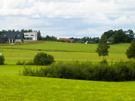 Rural landscape of Kashubia Region in Poland. Beauty of nature and agriculture concept.の写真素材