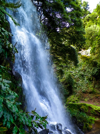 Amazing waterfall on Azores. Sao Miguel Island. Beauty of nature.の写真素材