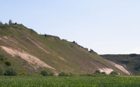 Gravel pit in mining area. Northern Poland. Copy space on sky. Natural environment exploration concept.の写真素材
