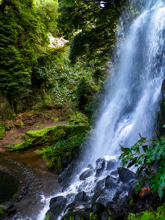 Amazing waterfall on Azores. Sao Miguel Island. Beauty of nature.の写真素材