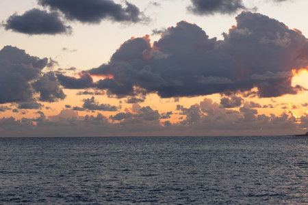 Beautiful sunrise or sunset sky over Mediterranean Sea.の写真素材