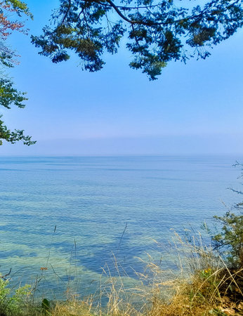 Seascape of Baltic Sea crystal water, from coastal cliffs. Oslonino. Poland.の写真素材