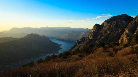 View of fjord and mountains in Montenegro. Beauty of nature.の写真素材
