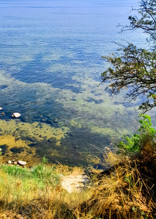 Seascape of Baltic Sea crystal water, from coastal cliffs. Oslonino. Poland.の写真素材