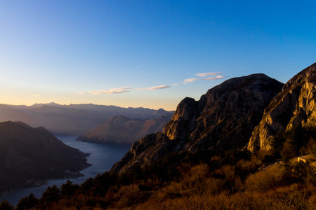 View of fjord and mountains in Montenegro. Beauty of nature.の写真素材