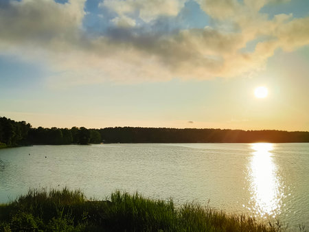 Wdzydze Lake in Kashubia at early morning. Beauty of nature.の写真素材