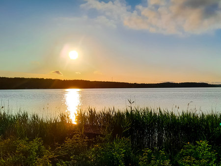 Lake in Kashubia at early morning. Beauty of nature.の写真素材